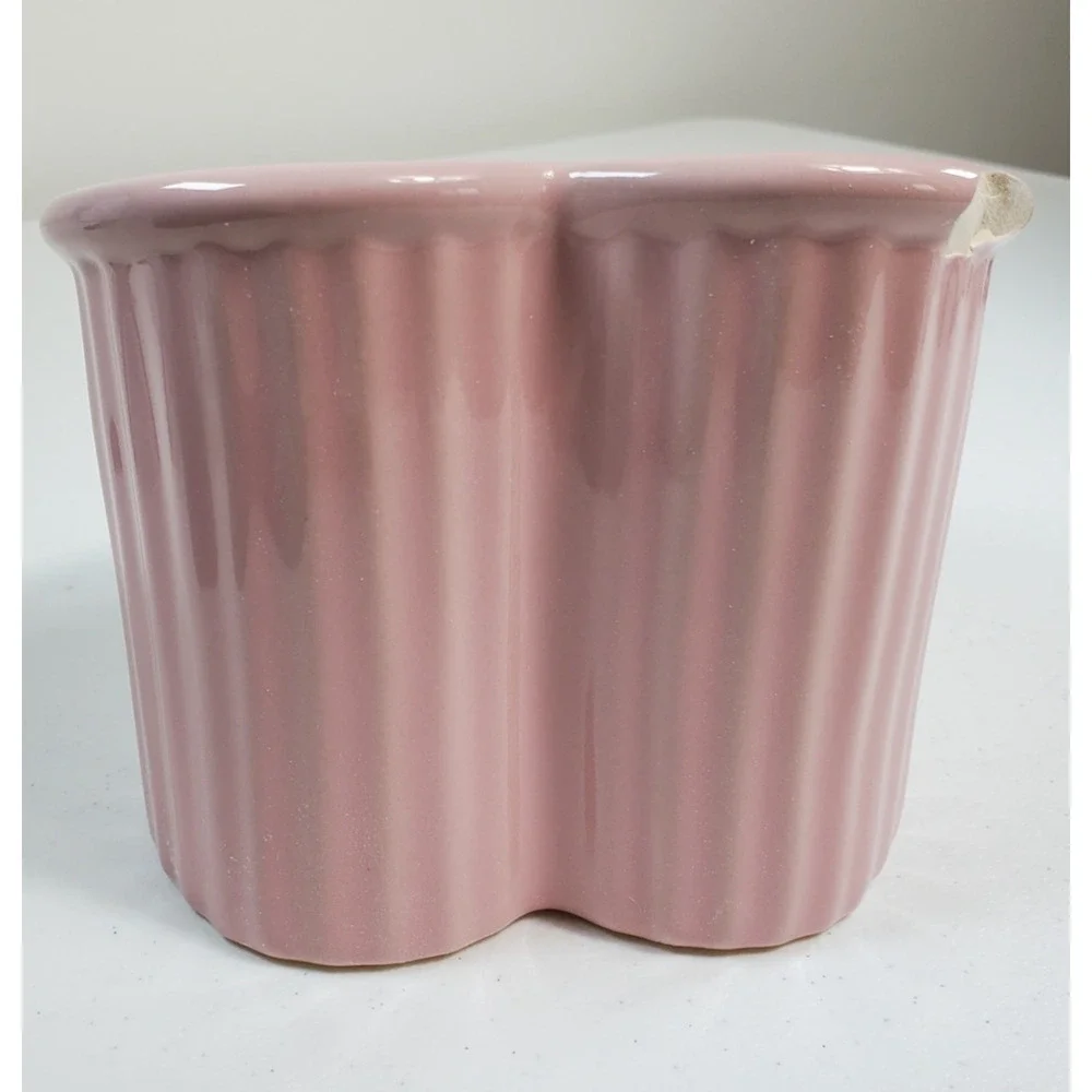 Pink Ceramic Raised Pet Bowl Tilted Elevated Cat Dog Food Water Dish Chip